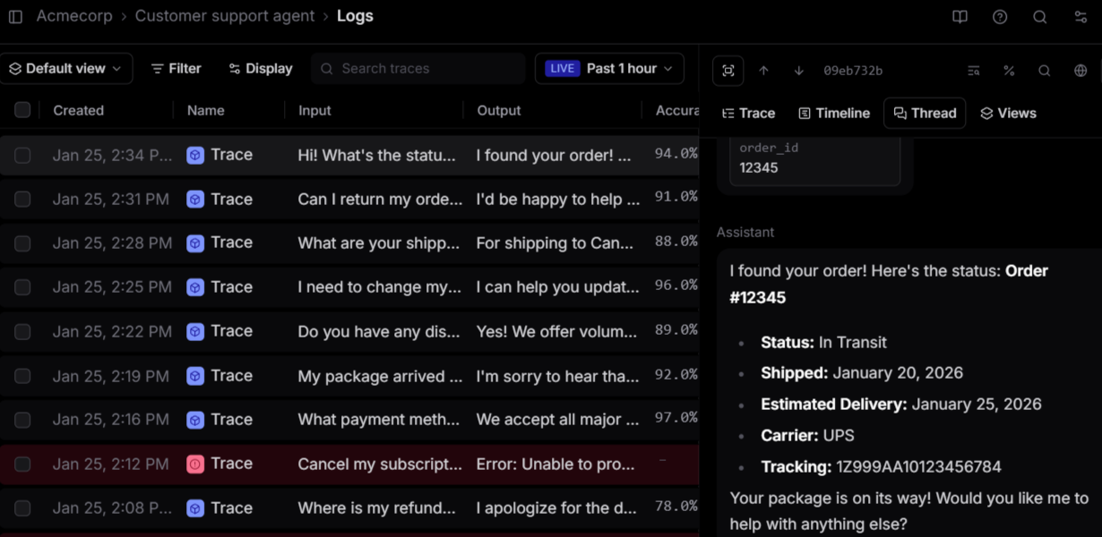 Braintrust dashboard