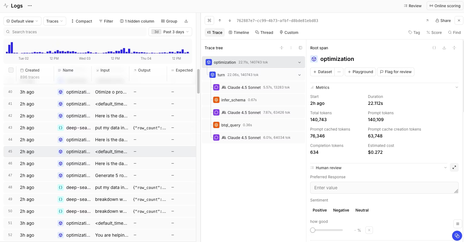 Braintrust tracing view